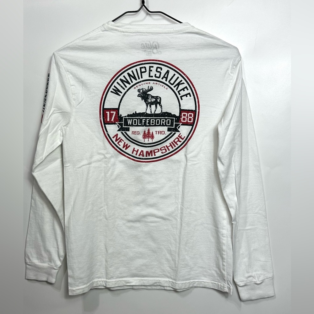 Blue 84 White Long Sleeve winnipesaukee  Cotton Crew Neck T-Shirt Teen Size L